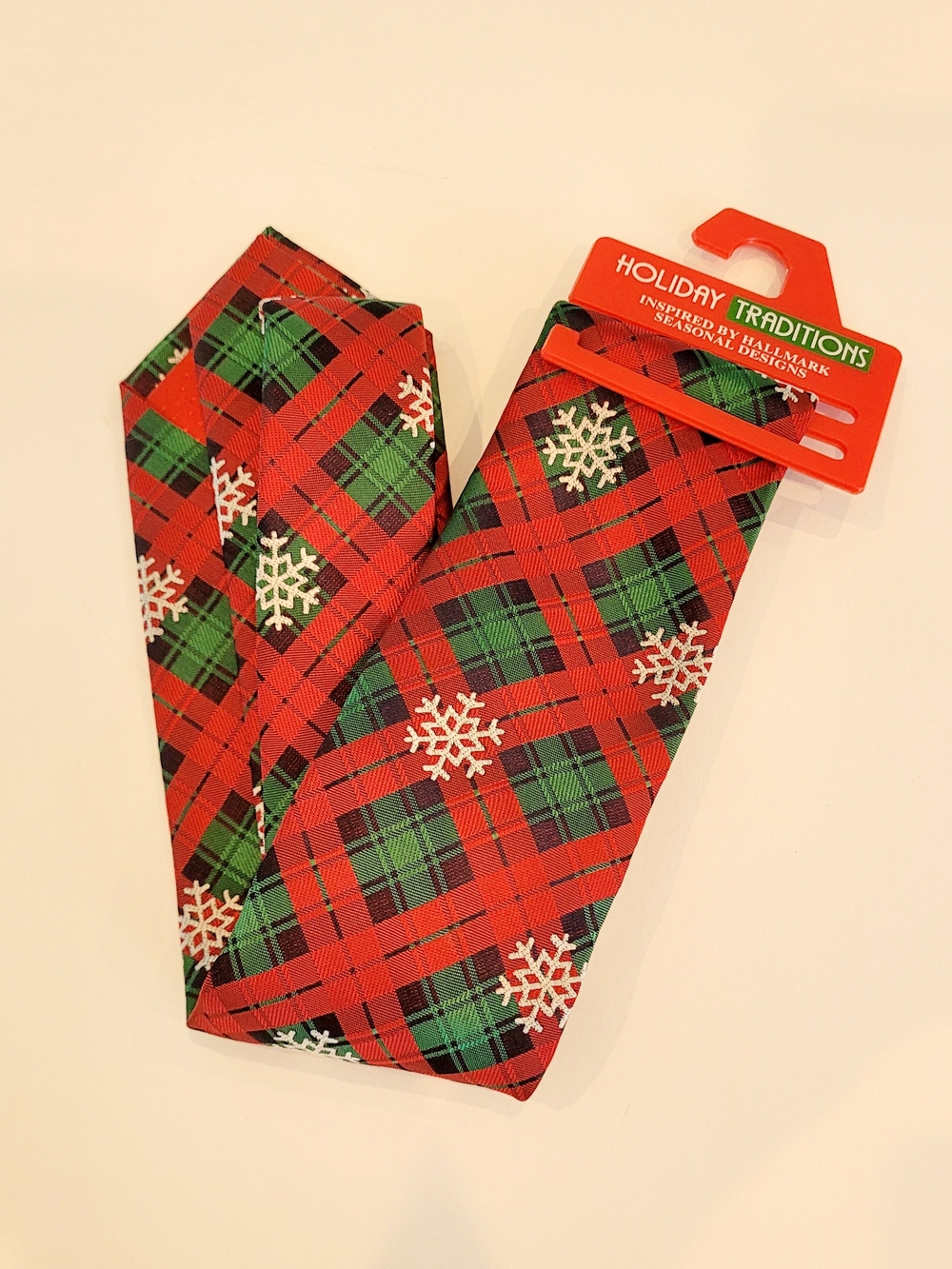 Red & Green Plaid Snowflake Tie